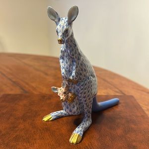 Herend Kangaroo. Hand Painted. Hungarian Porcelain. Blue and Orange.
